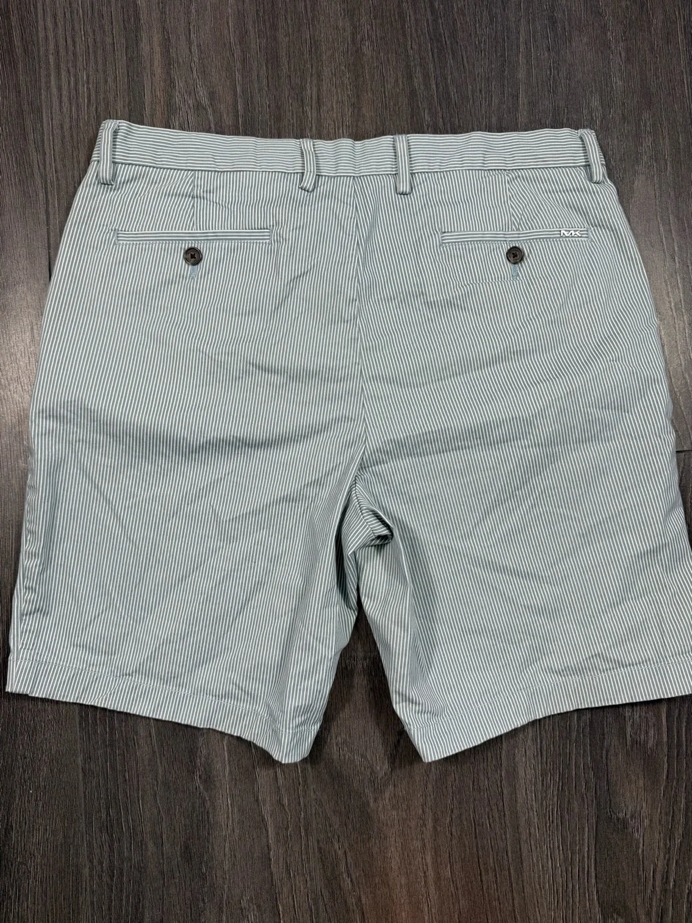 Michael Kors Men’s Light Blue and White Pinstripe Flat-Front Shorts